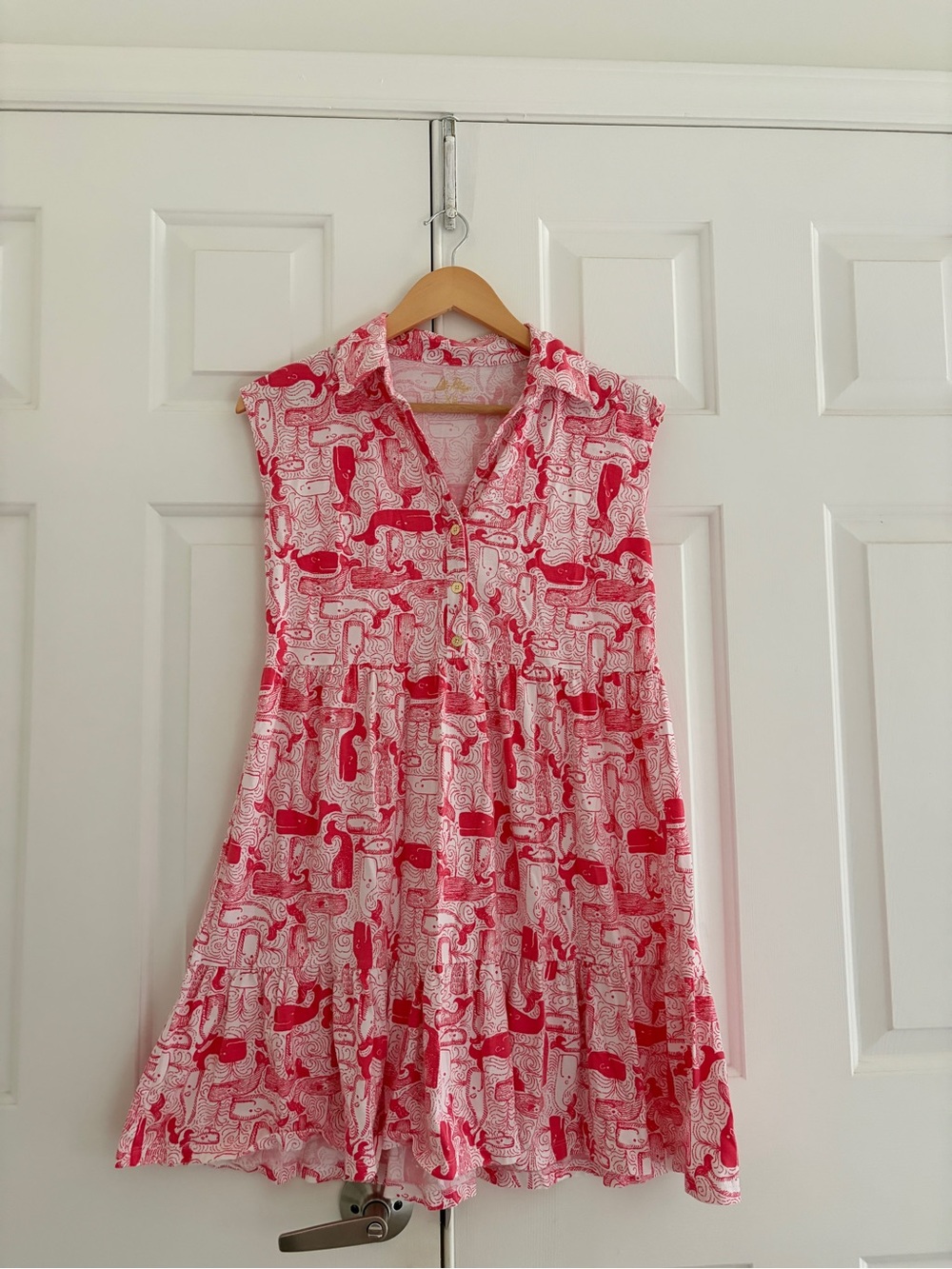 Lilly Pulitzer Pink & Red Sleeveless Collared Print Dress